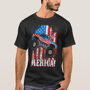 Merica Monster Truck American Flag July 4th Boys T-Shirt