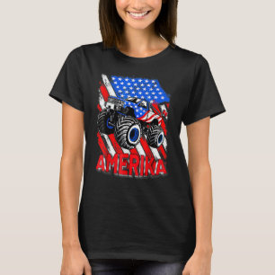 Merica Monster Truck American Flag July 4th Boys T-Shirt