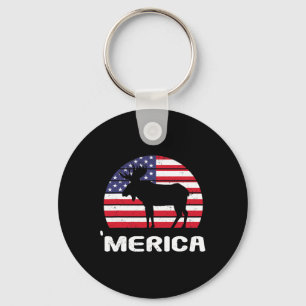 Merica Moose American Flag Usa Patriotic Independe Keychain