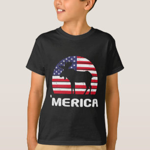 Merica Moose American Flag Usa Patriotic Independe T-Shirt