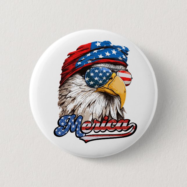 Merica Mullet Eagle, 4th of July, Independence day 2 Inch Round Button (Front)