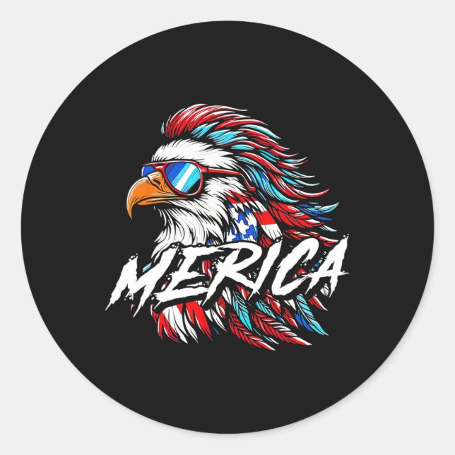 Merica Mullet Eagle Funny 4th Of July  Classic Round Sticker (Front)