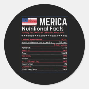 Merica Nutrition Fact Funny America 4th Of July Pa Classic Round Sticker