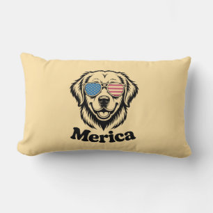 Merica Patiotic Dog glasses USA American Flag 4th  Lumbar Pillow