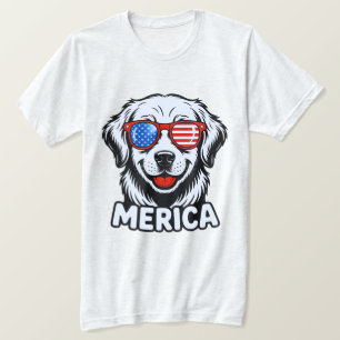 Merica Patiotic Dog glasses USA American Flag 4th  T-Shirt