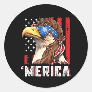 Merica Patriotic Bald Eagle Mullet USA Flag 4th Classic Round Sticker
