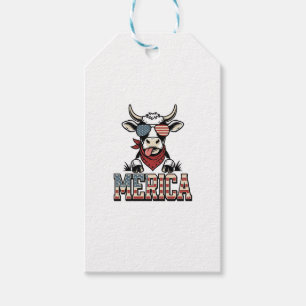 Merica Patriotic Cow Vintage Engraving Graphic_1 Gift Tags