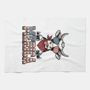 Merica Patriotic Cow Vintage Engraving Graphic_1 Kitchen Towel