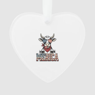 Merica Patriotic Cow Vintage Engraving Graphic_1 Ornament