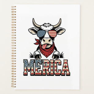 Merica Patriotic Cow Vintage Engraving Graphic_1 Planner