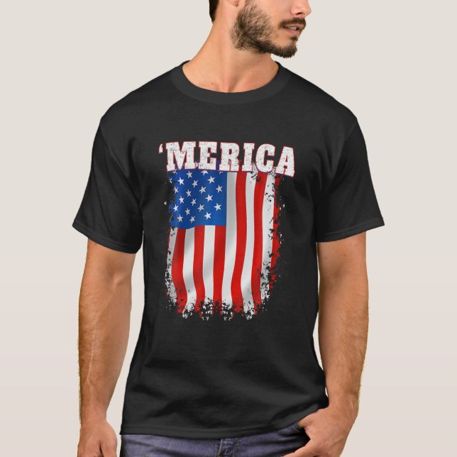 MERICA - Patriotic Distressed American Flag T-Shirt (Front)