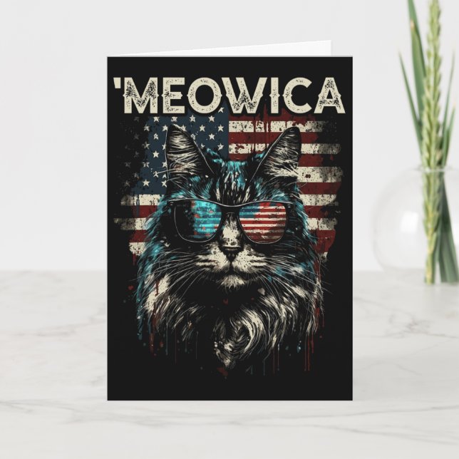 Merica Patriotic Maine Coon Cat  Card (Front)