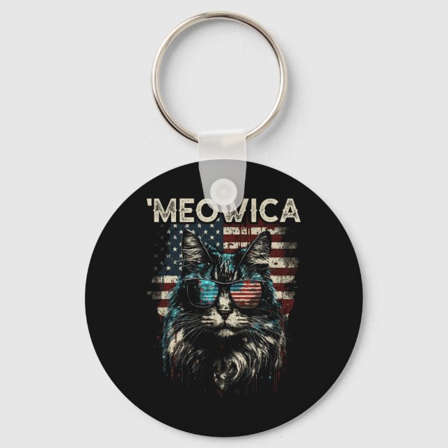 Merica Patriotic Maine Coon Cat  Keychain (Front)