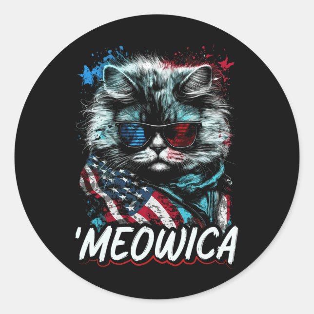 Merica Patriotic Persian Cat  Classic Round Sticker (Front)