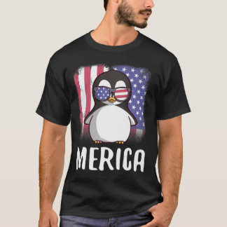 Merica Penguin USA American Flag 4th of July Cute T-Shirt