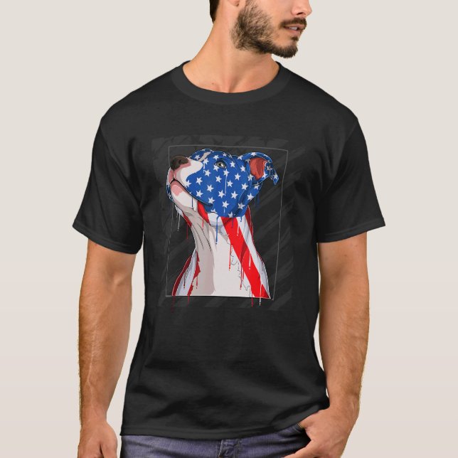 Merica Pit Bull Dog 4th Of July American Flag T-Shirt (Front)