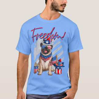 Merica Pug dog 4th of July American Flag  T-Shirt