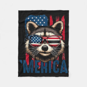 Merica Raccoon Happy 4th Of July Raccoon American Fleece Blanket