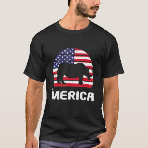 Merica Rhino American Flag Usa Patriotic Independe T-Shirt