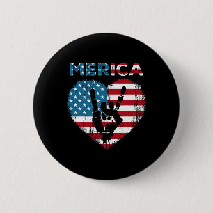 Merica Rock Sign 4th Of July American Flag Usa Men 2 Inch Round Button
