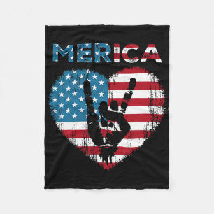 Merica Rock Sign 4th Of July American Flag Usa Men Fleece Blanket