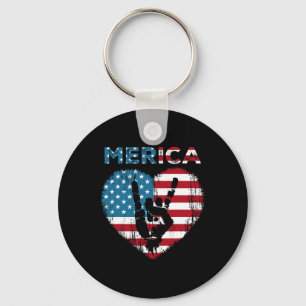 Merica Rock Sign 4th Of July American Flag Usa Men Keychain