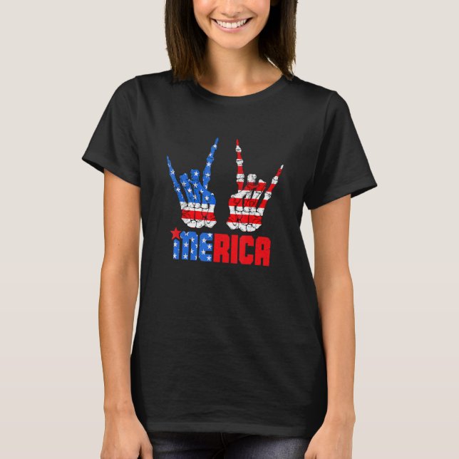 Merica Rock Sign 4th Of July Patriotic American Fl T-Shirt (Front)