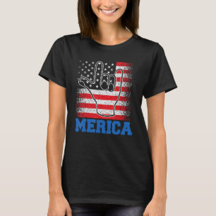 Merica Rock Sign 4th of July US USA American Flag  T-Shirt