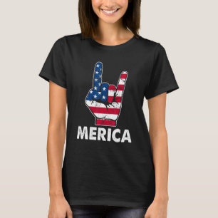Merica Rock Sign 4th Of July Vintage American Flag T-Shirt