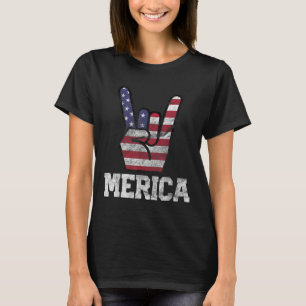 Merica Rock Sign 4th of July Vintage American Flag T-Shirt