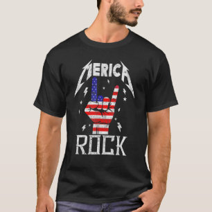 Merica Rock Sign 4th Of July Vintage American Flag T-Shirt