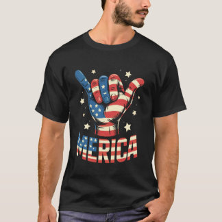 Merica Rock Sign 4th of July Vintage American Flag T-Shirt