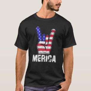 Merica Rock Sign 4th Of July Vintage American Usa T-Shirt