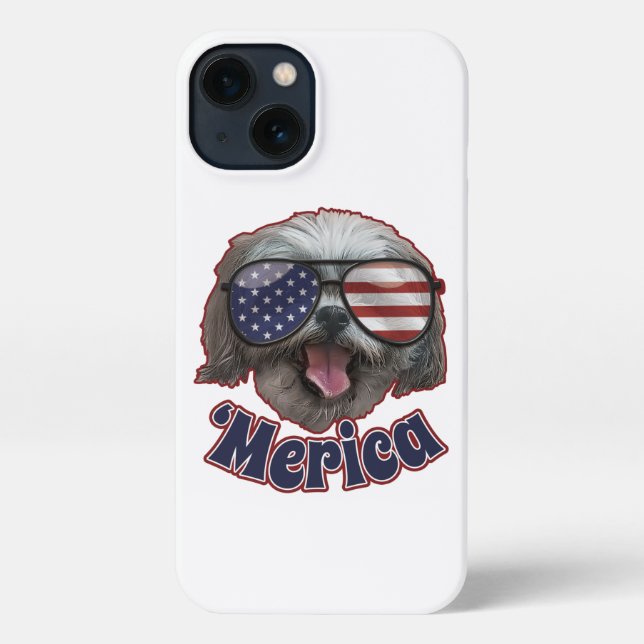 Merica Shih Tzu America Flag USA Dog Lover iPhone Case (Back)