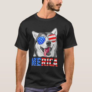 Merica Siberian Husky Dog American Flag 4th Of Jul T-Shirt