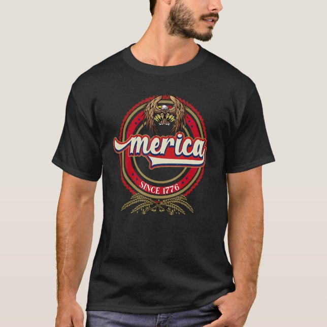 Merica Since 1776 American Eagle  4th Of July T-Shirt (Front)