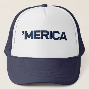 'MERICA Stitch-Style Mesh Trucker Hat (navy blue)