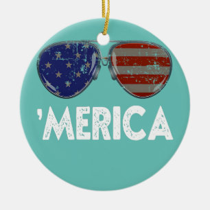 Merica Sunglasses 4th Of July Boys Girls Men Ceramic Ornament