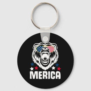 Merica Sungles 4th Of July American Flag Bear Desi Keychain