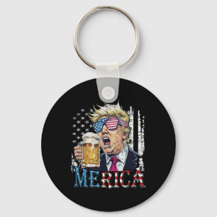 Merica Trump 4th Of July Funny Drinking Beer Men W Keychain