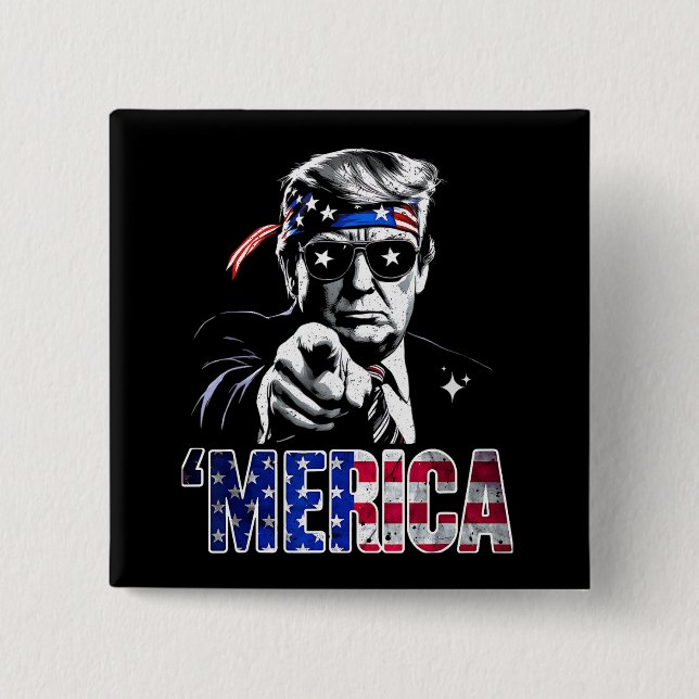 Merica Trump American Flag USA 2 Inch Square Button (Front)