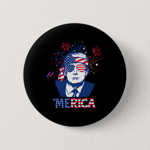 Merica Trump Happy 4th Of July Trump American Flag 2 Inch Round Button