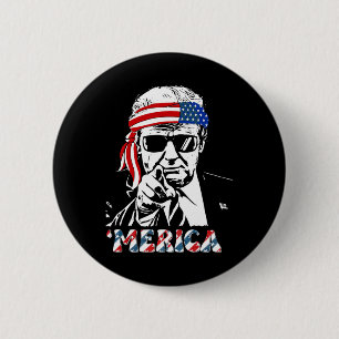 Merica Trump Happy 4th Of July Trump American Flag 2 Inch Round Button