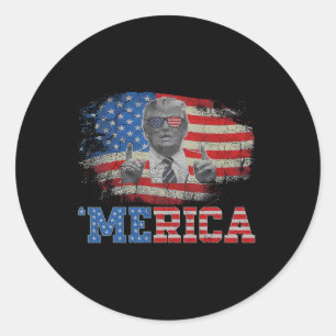 Merica Trump Happy 4th Of July Trump American Flag Classic Round Sticker
