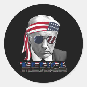 Merica Trump Happy 4th Of July Trump American Flag Classic Round Sticker