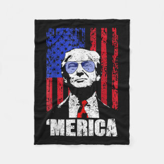 Merica Trump Happy 4th Of July Trump American Flag Fleece Blanket