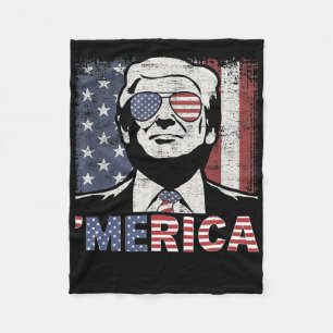 Merica Trump Happy 4th Of July Trump American Flag Fleece Blanket