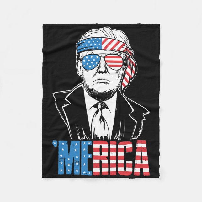 Merica Trump Happy 4th Of July Trump American Flag Fleece Blanket (Front)