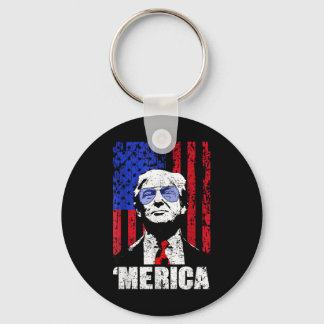 Merica Trump Happy 4th Of July Trump American Flag Keychain