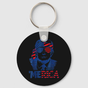 Merica Trump Happy 4th Of July Trump American Flag Keychain